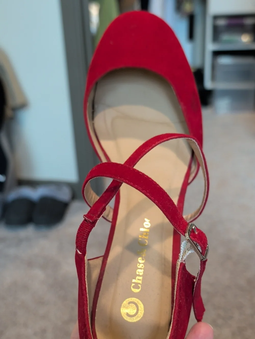 Chase + Chloe Red Suede Cross-Strap Flats 8.5
